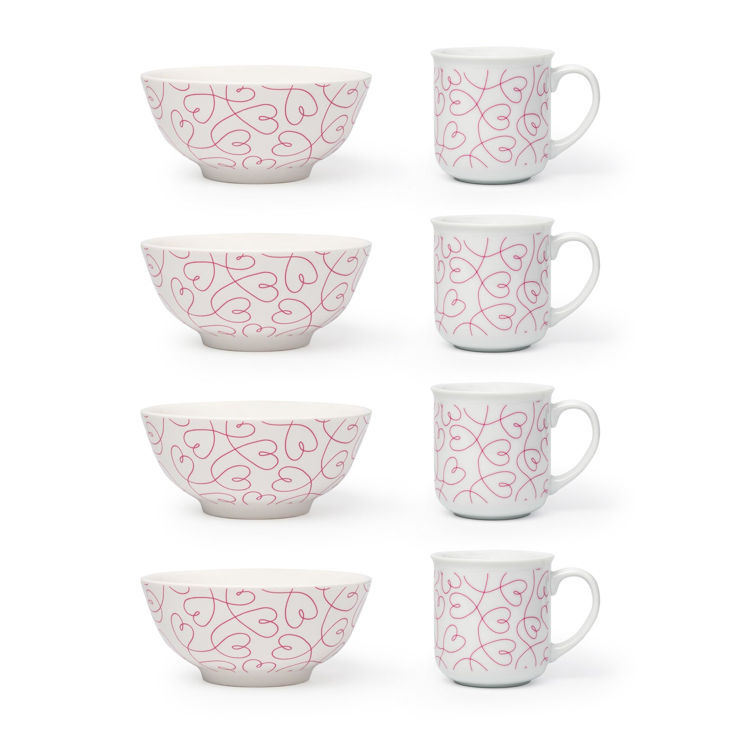 LT Loving Loops Ceramic Breakfast Set, 4 Mugs & 4 Bowls