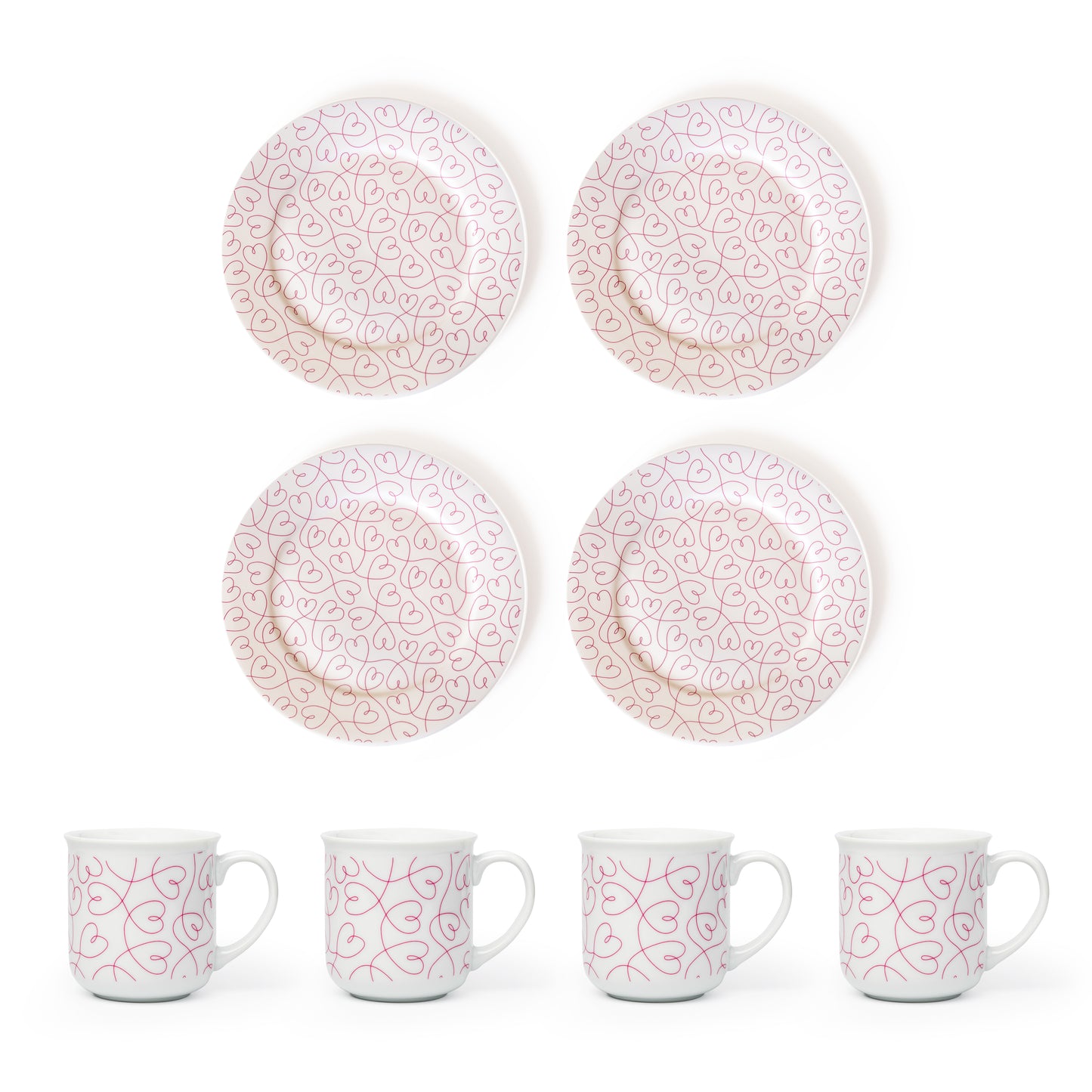 Love Ties Gifts Loving Loops Dessert & Coffee Set, 4 Plates & 4 Mugs