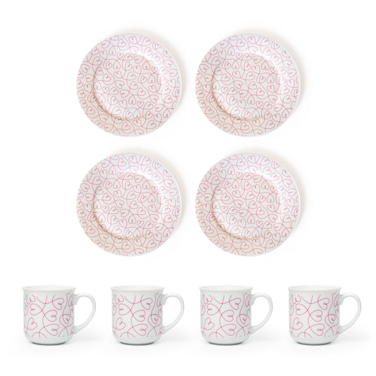 Love Ties Gifts Loving Loops Dessert & Coffee Set, 4 Plates & 4 Mugs