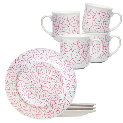 Love Ties Gifts Loving Loops Dessert & Coffee Set, 4 Plates & 4 Mugs