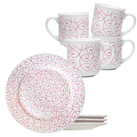 Love Ties Gifts Loving Loops Dessert & Coffee Set, 4 Plates & 4 Mugs